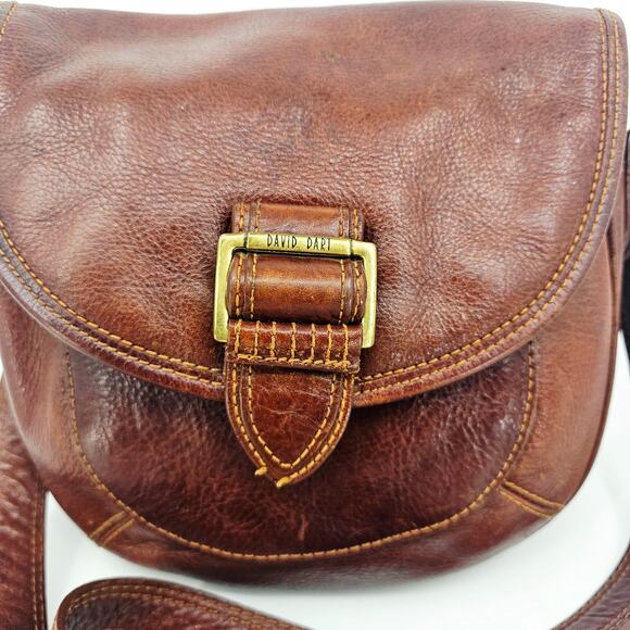 Vintage 80's David Dart Brown Pebbled Leather Crossbody Bag Purse Minimallist - Picture 3 of 16